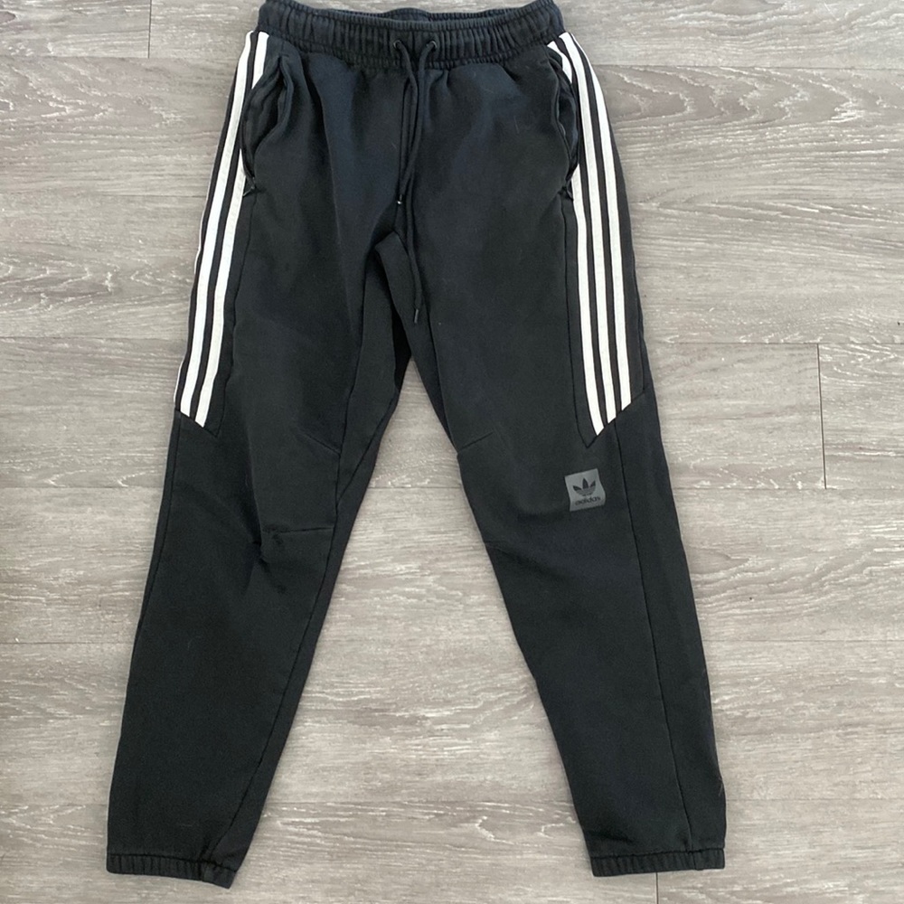 Adidas Black with white stripes Joggers